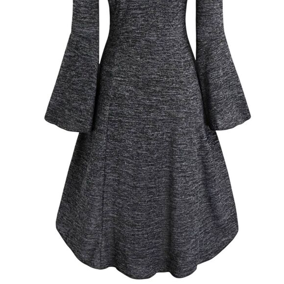 Womens Bohemian Style Hooded Gray Bell Sleeve Sweater Dress #3 - Picture 4 of 7